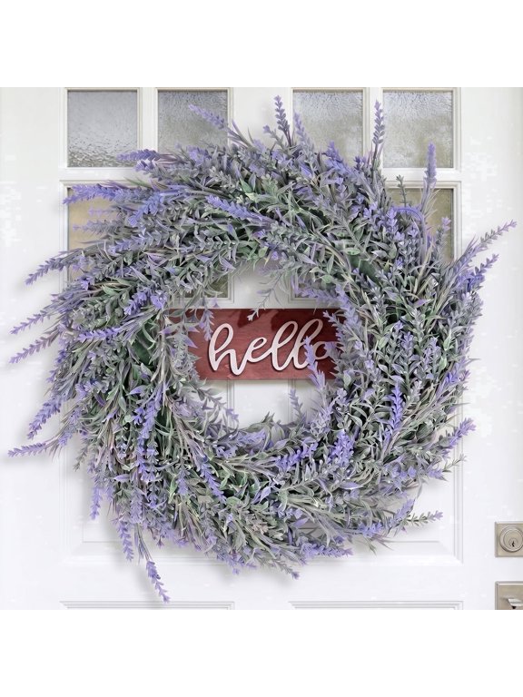 16" Lavender Wreath Artificial Farmhouse Wreaths for Front Door, Wall, Window, Wedding, Farmhouse Decoration - Indoor Outdoor All Season