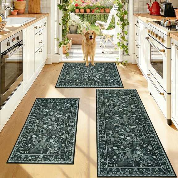Aonewoe 3 Piece Kitchen Rug Set Washable Non Slip Kitchen Mats for Floor Decorative Bohemian Kitchen Rugs and Runners Floor Mat for Hallway Laundry Room Sink
