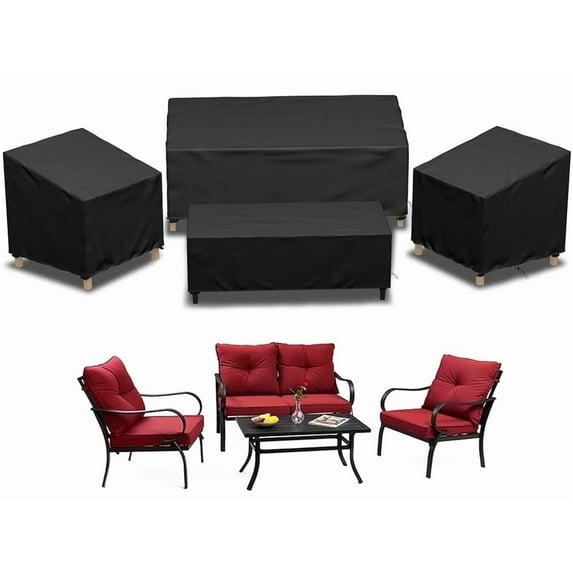 Aonewoe 4 Piece Patio Furniture Covers 600D Heavy Duty Weatherproof Loveseat Covers 1pc, Outdoor Coffee Table Protector, Patio Chair Shield 2pc