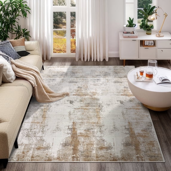 Aonewoe 5x8 Area Rugs for Living Room Abstract Washable Rugs Soft Neutral Bedroom Rug Non Slip Indoor Carpet for Living Room, Dining Room, Playroom, Office (Beige)