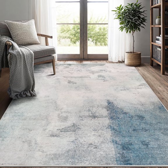 Aonewoe 5x8 Area Rugs for Living Room Abstract Washable Rugs Soft Neutral Bedroom Rug Non Slip Indoor Carpet for Living Room, Dining Room, Playroom, Office (Blue/Gray)