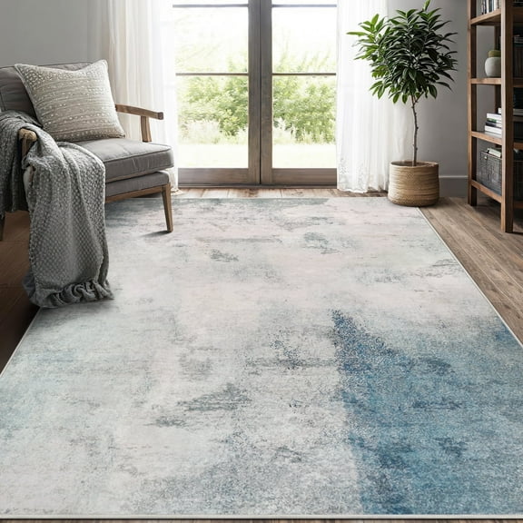 Aonewoe 5x8 Area Rugs for Living Room Abstract Washable Rugs Soft Neutral Bedroom Rug Non Slip Indoor Carpet for Living Room, Dining Room, Playroom, Office (Blue/Gray)
