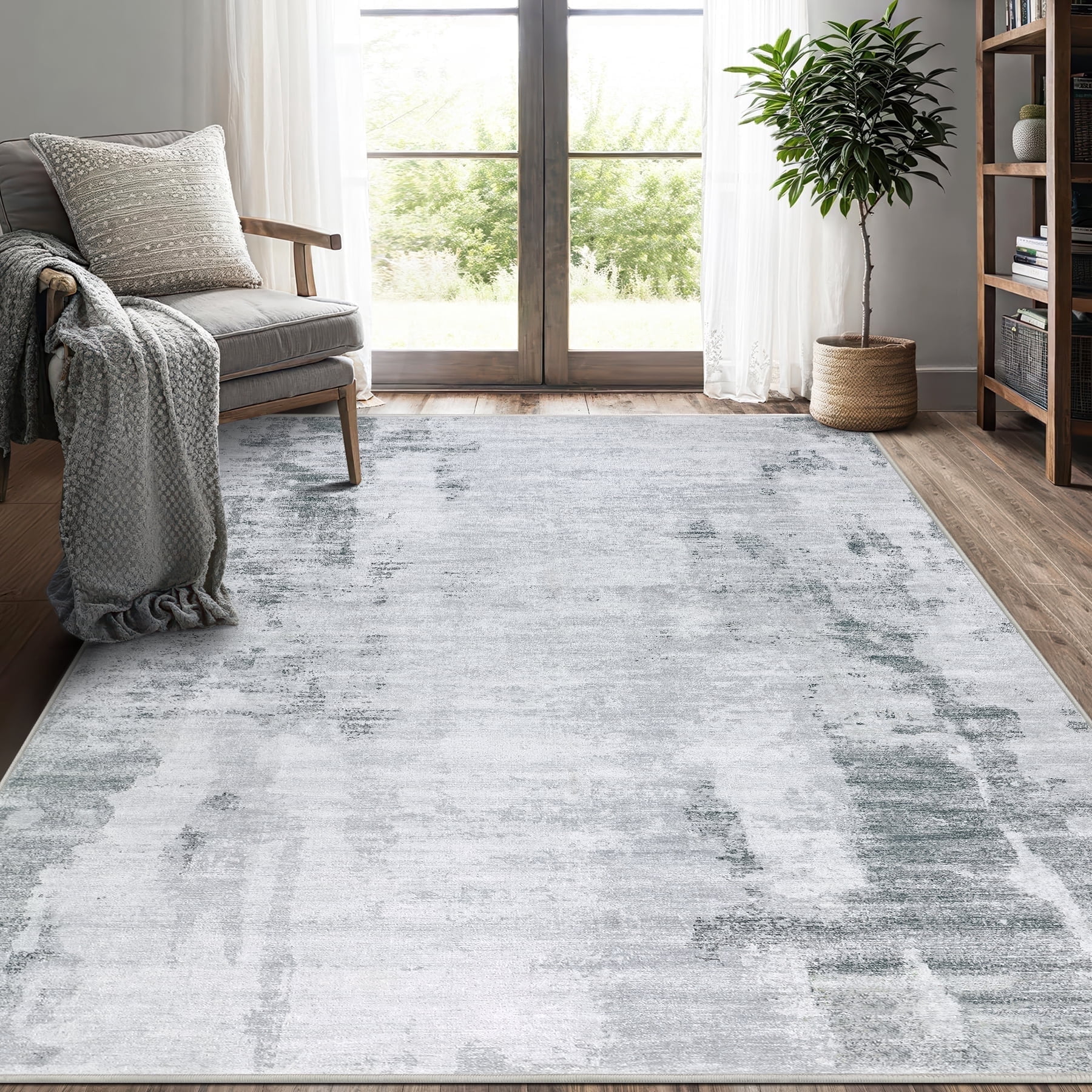 Aonewoe 5x8 Area Rugs for Living Room Abstract Washable Rugs Soft Neutral Bedroom Rug Non Slip Indoor Carpet for Living Room, Dining Room, Playroom, Office (Gray)