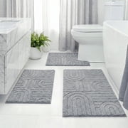 Aonewoe Bath Mat Sets 3 Piece Microfiber Bathroom Mat Sets Water Absorbent Washable Non Slip Bath and Toilet Rug Set for Bathrooms Decor（Gray）