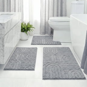 Aonewoe Bath Mat Sets 3 Piece Microfiber Bathroom Mat Sets Water Absorbent Washable Non Slip Bath and Toilet Rug Set for Bathrooms Decor(Gray)