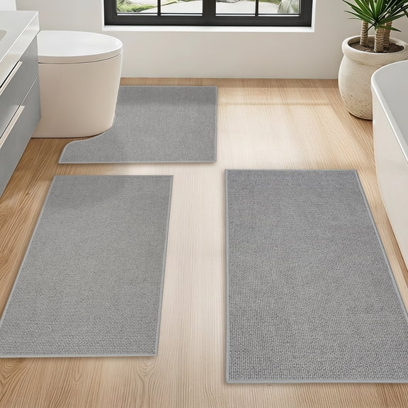 Aonewoe Bathroom Rugs Sets 3 Piece Quick Dry Thin Bath Mat with Toilet Rug Gray Non Slip Bath Runner Rugs for Bathtub Sink Home Decor