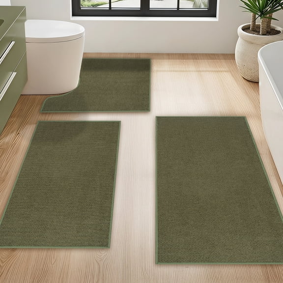 Aonewoe Bathroom Rug Sets 3 Piece Absorbent Bath Mat for Bathroom Non Slip Washable Bathroom Mat Set Quick Dry Thin Bath Rug Set for Toilet and Floor