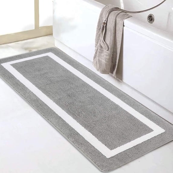 Aonewoe Bathroom Runner Rugs 20 x 55 Soft Absorbent Bath Rugs Non Slip Washable Bath Mat Long Carpet Runner for Bathroom, Tub and Shower, Grey
