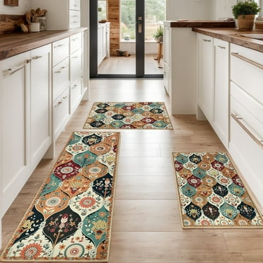 Aonewoe Boho 3 Piece Kitchen Rug Set Washable Non Slip Kitchen Mats for Floor Decorative Bohemian Kitchen Rugs and Runners Floor Mat for Hallway Laundry Room Sink