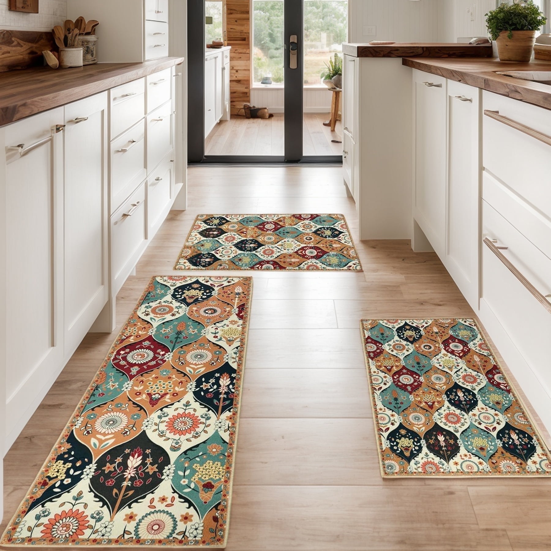 Aonewoe Boho 3 Piece Kitchen Rug Set Washable Non Slip Kitchen Mats for ...