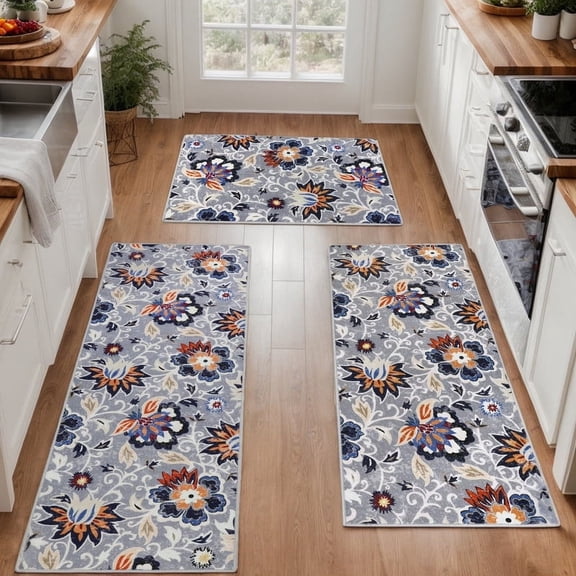 Aonewoe Boho Kitchen Rugs Sets 3 Piece with Runner, Non Slip Washable Kitchen Mat for Floor, Floral Kitchen Rugs and Mats, Floor Mats Carpet for Kitchen Sink Hallway Laundry