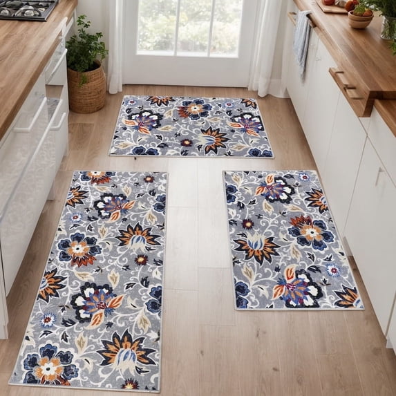 Aonewoe Boho Kitchen Rugs Sets 3 Piece with Runner, Non Slip Washable Kitchen Mat for Floor, Floral Kitchen Rugs and Mats, Floor Mats Carpet for Kitchen Sink Hallway Laundry