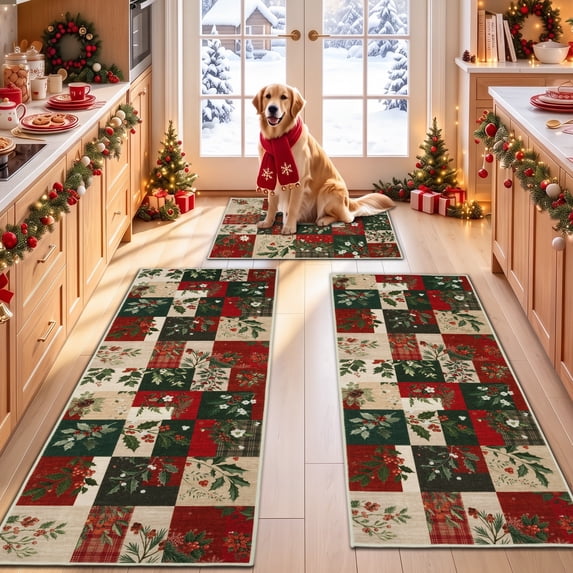 Holiday Kitchen Signs Aonewoe Christmas Kitchen Rug Sets of 3 Non Slip Kitchen Rugs and ...