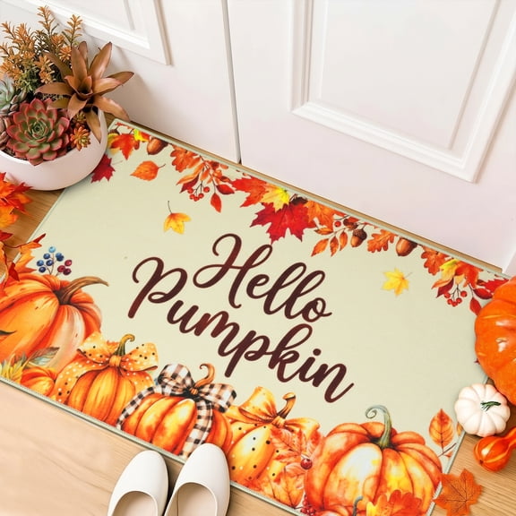 Aonewoe Fall Front Door Mat 24"×36" Non-Slip Pumpkin Welcome Doormat Washable Entrance Mats Low-Profile Farmhouse Entryway Rug for Indoor Outdoor