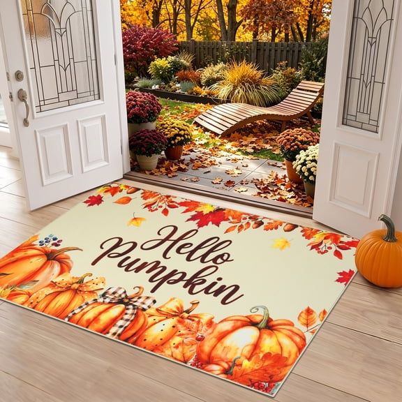 Aonewoe Fall Front Door Mat 32"×48" Non-Slip Pumpkin Welcome Doormat Washable Entrance Mats Low-Profile Autumn Entryway Rug for Indoor Outdoor Décor