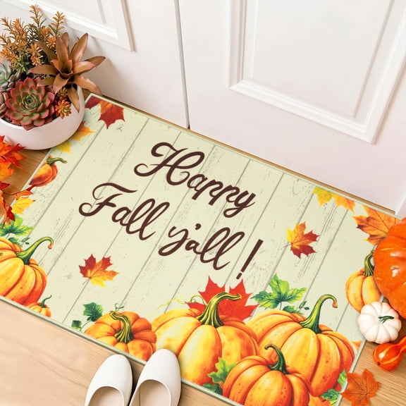 Aonewoe Fall Front Door Mat 24"×36" Non-Slip Pumpkin Welcome Doormat Washable Entrance Mats Low-Profile Farmhouse Entryway Rug for Indoor Outdoor