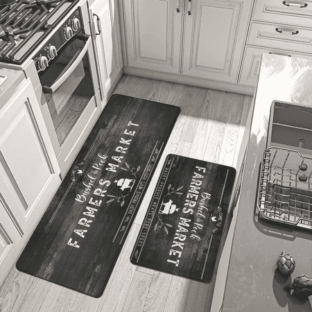Aonewoe Farmhouse Anti Fatigue Kitchen Rug and Mats 2 Pieces PVC Leather Heavy Duty Standing Mats for Kitchen Sink Office Standing Desk Rug Wipe Clean