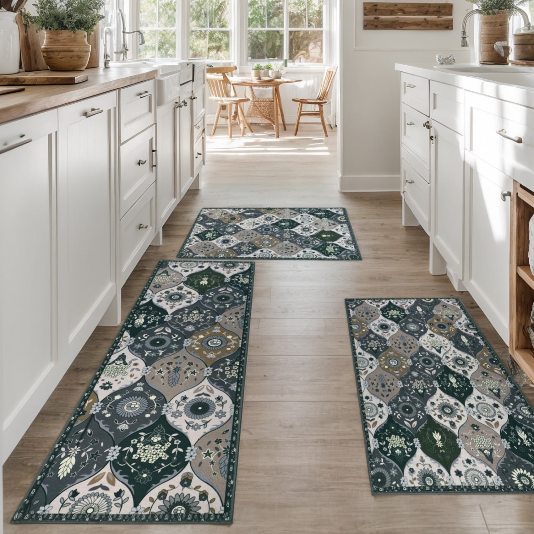 Aonewoe Farmhouse Kitchen Rugs Sets of 3, Washable Non Slip Kitchen ...
