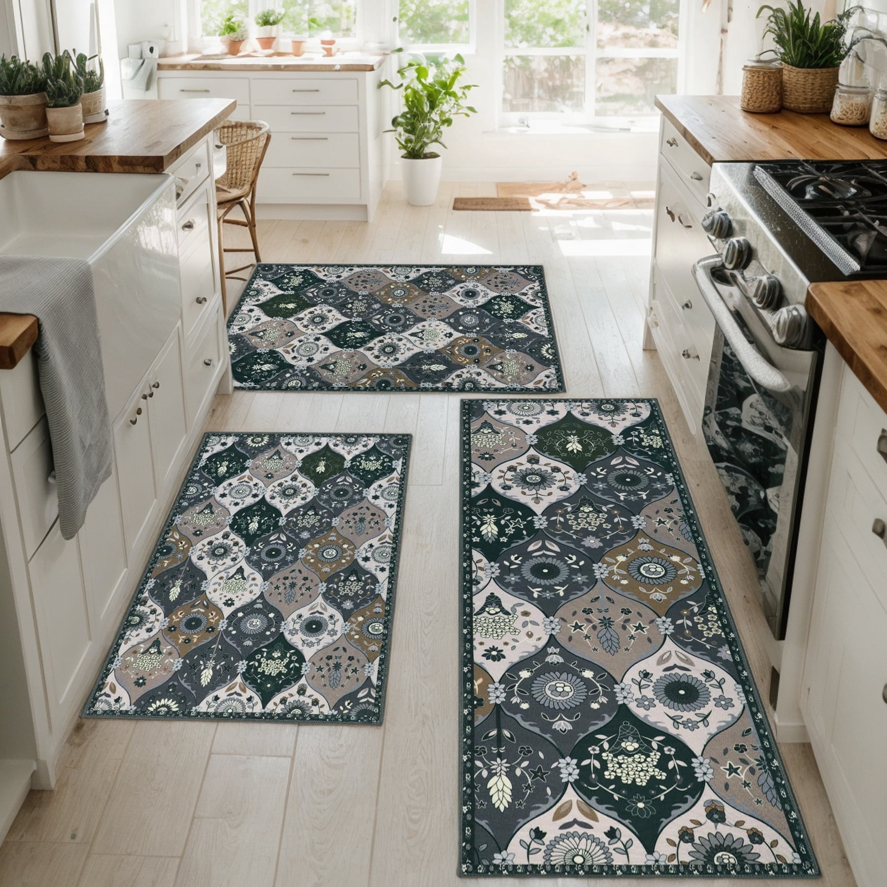 Aonewoe Farmhouse Kitchen Rugs 3pk, Washable Mats, Gray - Walmart.com