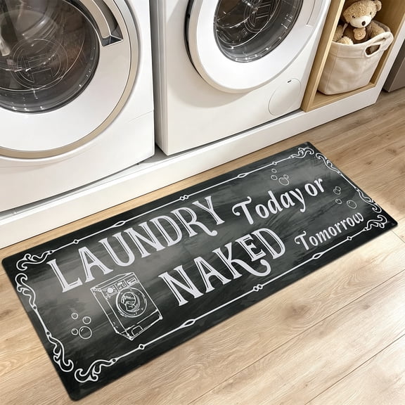Aonewoe Farmhouse Laundry Room Rug Runner 20" x 48" Non Slip Waterproof Laundry Mat Durable Kitchen Mats for Floor, Entryway, Washroom, Bathroom,Washer, Dryer, Black