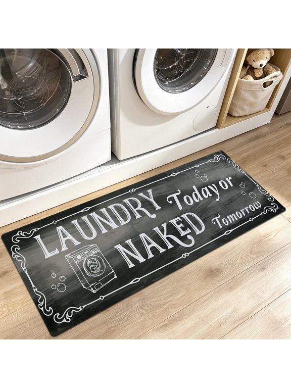 Farmhouse Laundry Room Rug Runner 20" x 48" Non Slip Waterproof Laundry Mat Durable Kitchen Mats for Floor, Entryway, Washroom, Bathroom,Washer, Dryer, Black