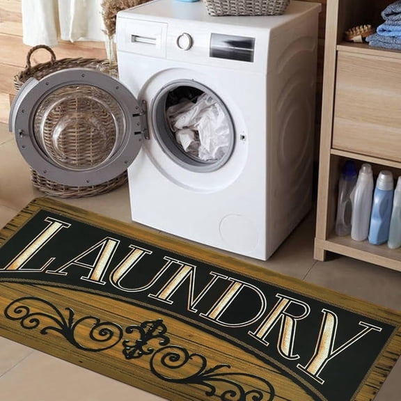 Aonewoe Farmhouse Laundry Room Rug Runner 20 x 48 Non Slip Laundry Room Mat Washable Runner Rugs for Kitchen, Bathroom, Entryway,Laundry Room, Brown