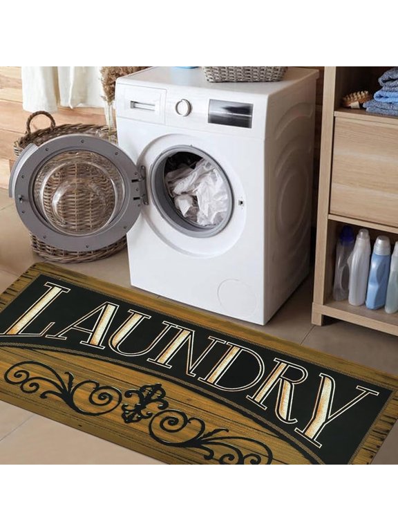 Farmhouse Laundry Room Rug Runner 20 x 48 Non Slip Laundry Room Mat Washable Runner Rugs for Kitchen, Bathroom, Entryway,Laundry Room, Brown