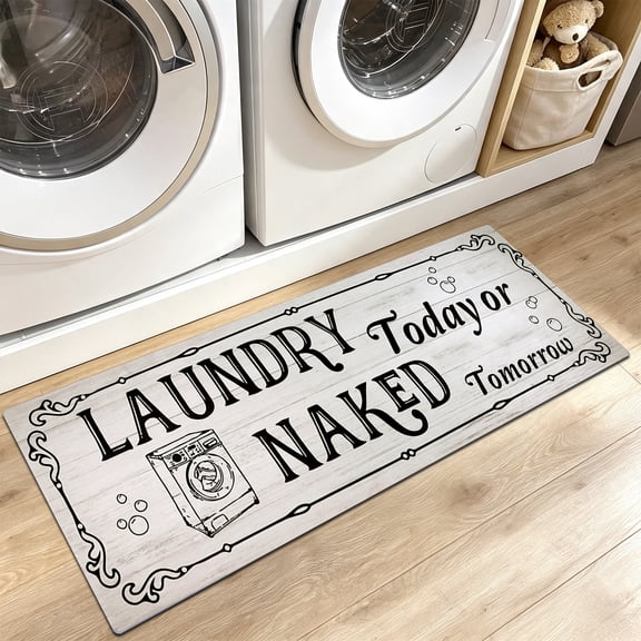 Aonewoe Farmhouse Laundry Room Rug Runner 20" x 48" Non Slip Waterproof Laundry Mat Durable Kitchen Mats for Floor, Entryway, Washroom, Bathroom,Washer, Dryer