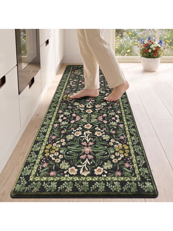 Kitchen Floor Mats 24"x59" Anti Fatigue Cushioned Standing Floor Mats Non Slip Waterproof Kitchen Runner Rug for Sink, Laundry, Office,Green