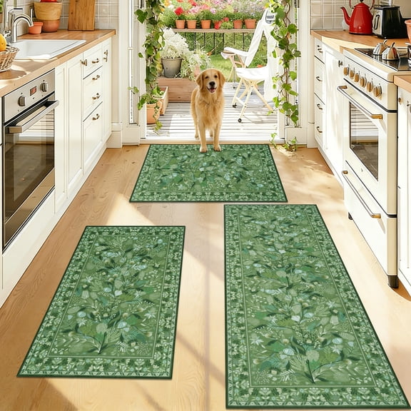 Aonewoe Kitchen Rug Set of 3 Washable Non Slip Kitchen Mats for Floor Decorative Kitchen Rugs and Runners Floor Mat for Hallway Laundry Room Sink