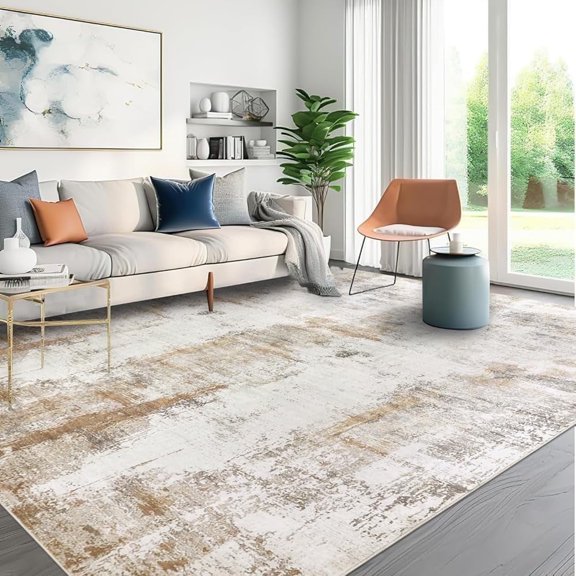 Aonewoe Modern Area Rug 8x10 Rugs for Living Room Washable Thin Bedroom Rug Large Low Pile Carpet Rugs for Living Room Dining Room Office (Beige Camel)