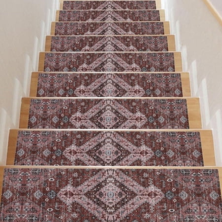 Aonewoe Non Slip Stair Treads for Wooden Steps Indoor, 15 Pack 8"x30" Carpet Stair Treads with Rubber Backing, Stair Runner for Kids Elders and Dogs, Boho Stair Rugs for Home Decor