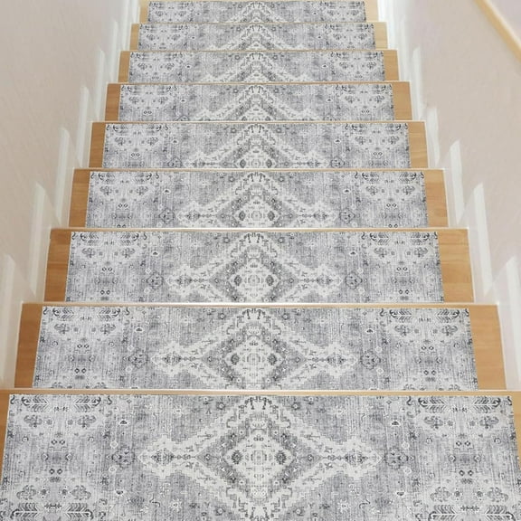 Aonewoe Non Slip Stair Treads for Wooden Steps Indoor, 15 Pack 8"x30" Carpet Stair Treads with Rubber Backing, Stair Runner for Kids Elders and Dogs, Boho Stair Rugs for Home Decor