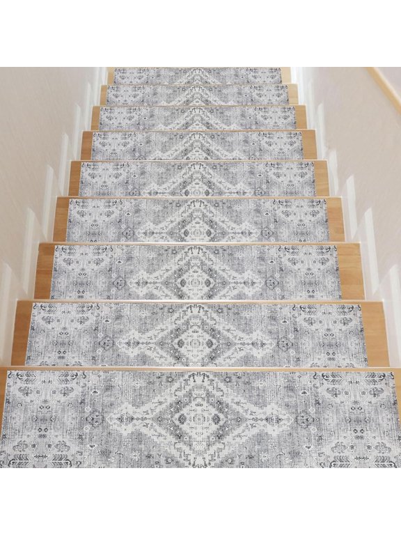 Non Slip Stair Treads for Wooden Steps Indoor, 15 Pack 8"x30" Carpet Stair Treads with Rubber Backing, Stair Runner for Kids Elders and Dogs, Boho Stair Rugs for Home Decor