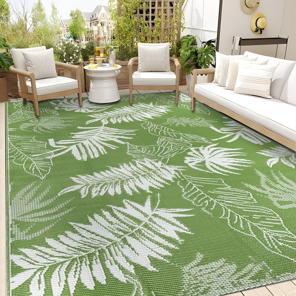 Aonewoe Outdoor Plastic Straw Rug 6x9 Waterproof Patio Rug Reversible Indoor Outdoor Rugs Outside Carpet for RV, Picnic, Backyard, Deck, Balcony, Porch, Beach, White & Light Green