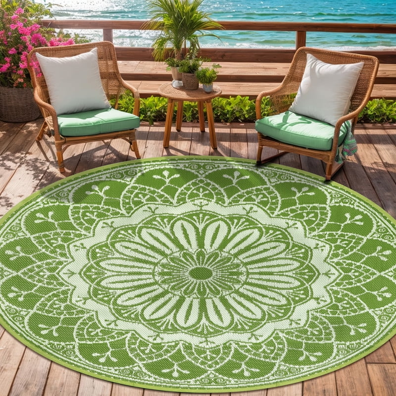 Aonewoe Round Outdoor Rugs 5Ft Waterproof Patio Plastic Straw Rug ...