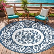 Aonewoe Round Outdoor Rugs 6Ft Waterproof Patio Plastic Straw Rug Reversible Camping Carpet Indoor Outdoor Area Rug for Patio,Deck,Balcony,Picnic,Beach,Outside