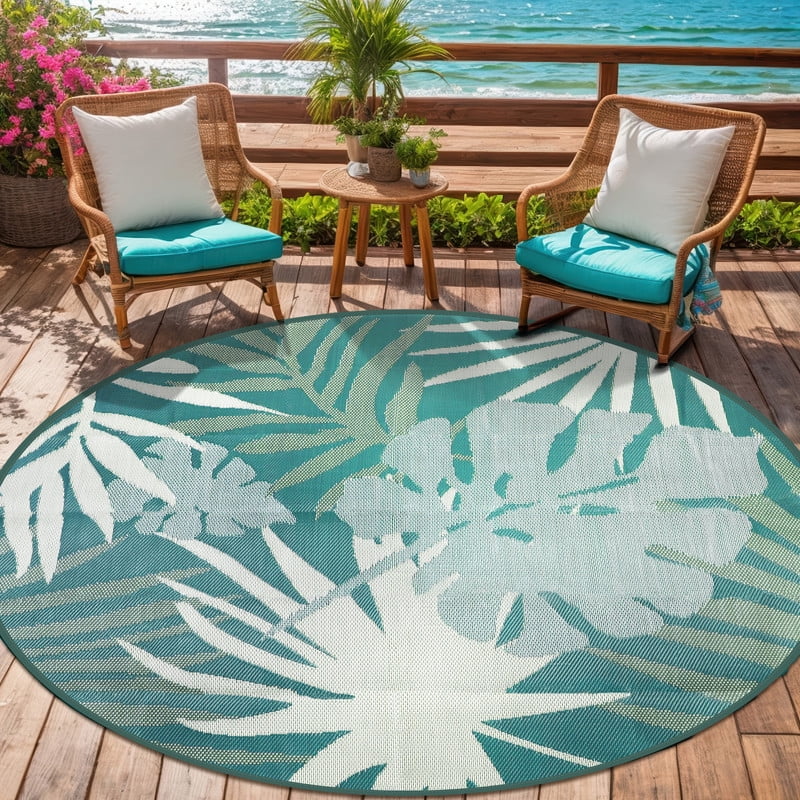 Aonewoe Round Outdoor Rugs 6Ft Waterproof Patio Plastic Straw Rug Reversible Camping Carpet Indoor Outdoor Area Rug for Patio,Deck,Balcony,Picnic,Beach,Outside