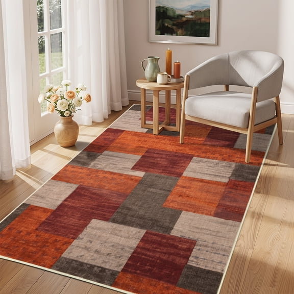 Aonewoe 3'x5' Area Rugs Washable Modern Entryway Rug Non Skid Throw Rugs for Kitchen Low Pile Hallway Runner Rug Checkered Rug for Bedroom
