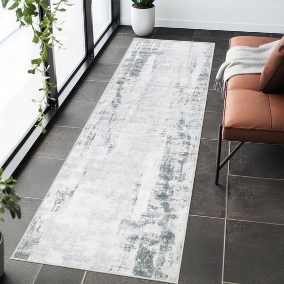 Aonewoe Runner Rug for Hallways 2'x 6' Washable Kitchen Runner Rug Non Slip Modern Abstract Carpet Runners for Hallways, Kitchen, Laundry, Bedroom, Bathroom (Gray)