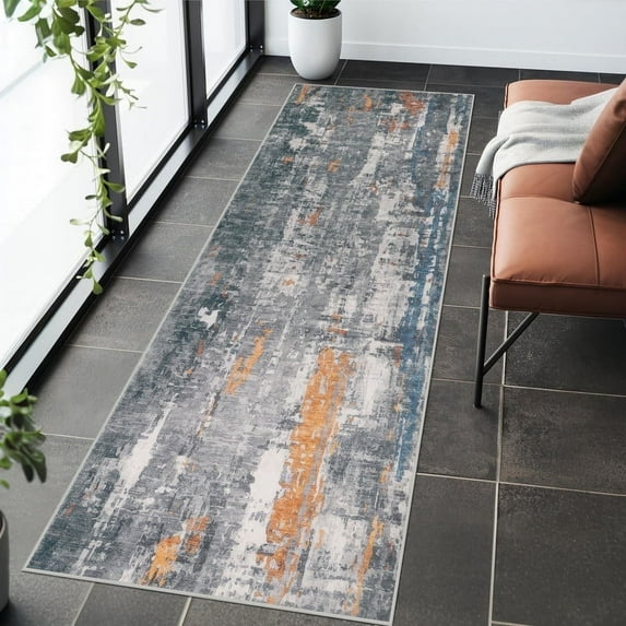 Aonewoe Runner Rug for Hallways 2'x 6' Washable Kitchen Runner Rug Non Slip Modern Abstract Carpet Runners for Hallways, Kitchen, Laundry, Bedroom, Bathroom (Rust)