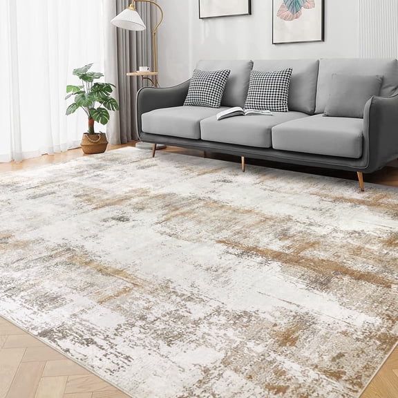 Aonewoe Washable Area Rug 6 x 9 Living Room Rug Modern Soft Wool Dining Room Rugs Low Pile Carpet for Living Room Dining Room Nursery (Beige Camel)