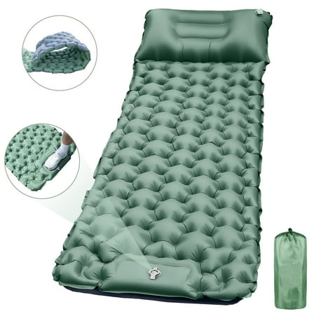 Aonhom Camping Sleeping Pad, Ultralight Camping Mattress with Built-in Foot Pump & Pillow, Compact Inflatable Camping Mat for Camping Backpacking Hiking Traveling Tent (Green, Single)