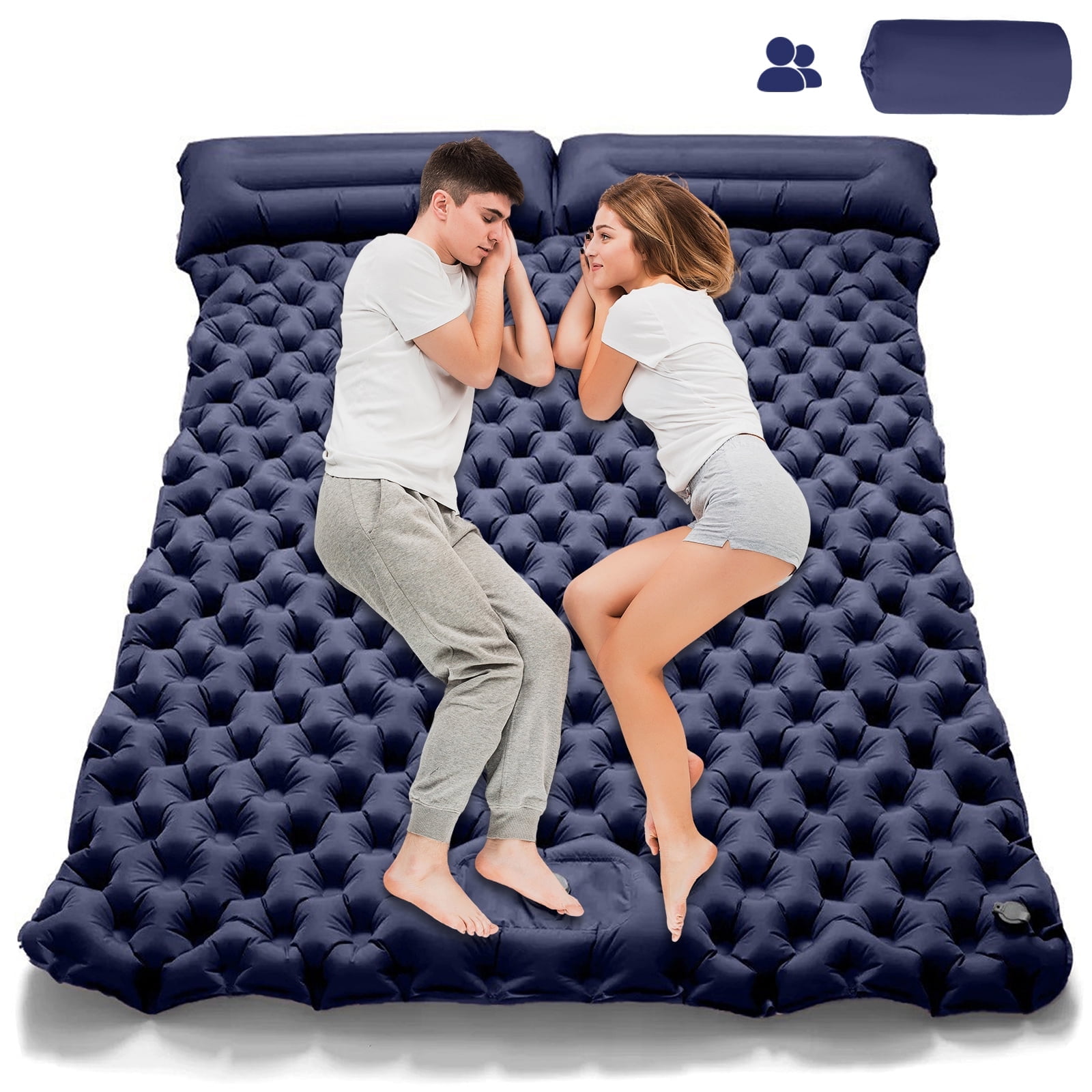 Aonhom Double Sleeping Pad, Inflatable Double Camping Mat with Foot Pump \u0026 Pillow, Portable Sleeping Bed Compact for Backpacking, Hiking, Traveling, Tent