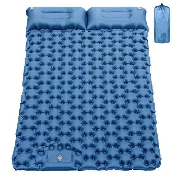 Aonhom Double Sleeping Pad, Ultralight Camping Mattress with Built-in Foot Pump & Pillow, Compact Inflatable 2-Person Camping Mat for Camping Backpacking Hiking Traveling Tent (Blue, Double)