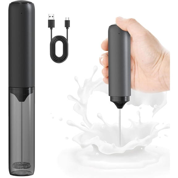 Aonhom Rechargeable Milk Frother with Cover, Easy to Carry Drink Mixer Handheld, Electric Frother Wand for Lattes, Cappuccino, Hot Chocolate (Black)