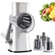 Aonhom Rotary Cheese Grater, Hand Crank Cheese Shredder Vegetable Mandoline Slicer with 3 Interchangeable Blades for Cheese Potato Zucchini Nuts Chocolate