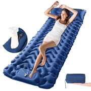 Aonhom Sleeping Pad, Ultralight Inflatable Sleeping Pad with Pillow Built-in Foot Pump Compact Camping Air Mattress for Backpacking, Hiking, Outdoors Blue, Single