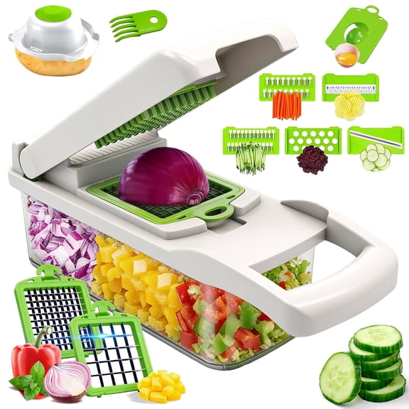 Aonhom Vegetable Chopper Food Slicer, 14 in 1 Food Chopper for Onion, Veggie, Cheese Grater, Vegetables Cutter With Large Container, Kitchen Gadgets