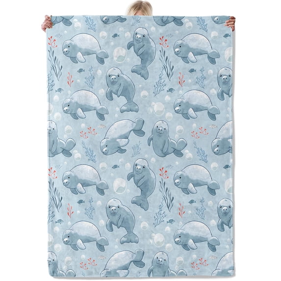 Aonimonis Cheerful Manatee Throw Blanket Gifts for Women, Soft Fuzzy Warm Cozy Flannel Blankets for Bedroom, Travel, Couch, Home Decor 60x80 in C95